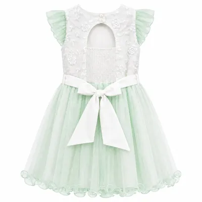 Vestido Infantil Pupila Manga Curta Pala Bordado Flor Tule