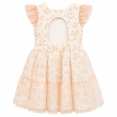 Vestido Infantil Pupila Manga Curta Trabalhado Flores Tule