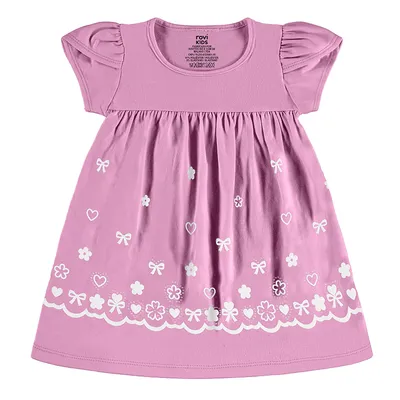 Vestido Bebê Rovi Kids Manga Curta Estampa Flores e Corações