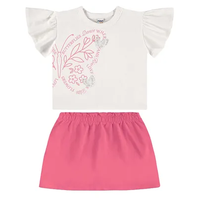 Conjunto Infantil Rovi Kids Blusa Estampa Butterfly E Saia Lisa