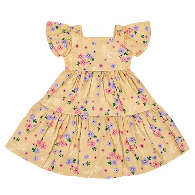Vestido Infantil Hrradinhos Gola Quadrada Estampa Flores