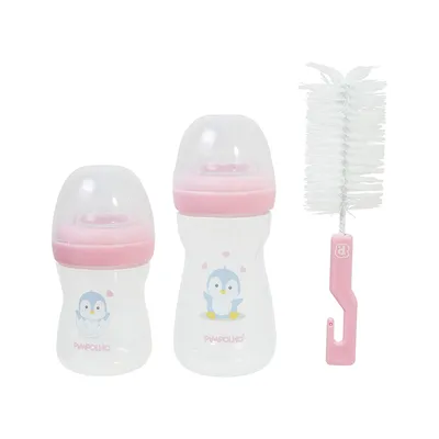 Kit Mamadeira Bebê Pimpolho Estampa Pinguim 150ml E 260ml