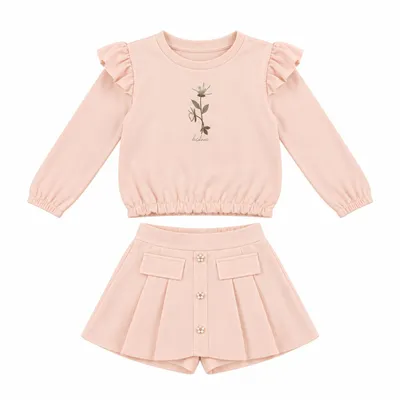 Conjunto Infantil Kiki Blusão Estampa Flor e Short Saia