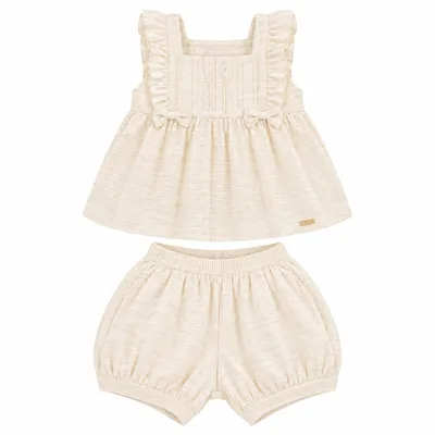 Conjunto Infantil Din Don Bata Laços E Short Com Elástico