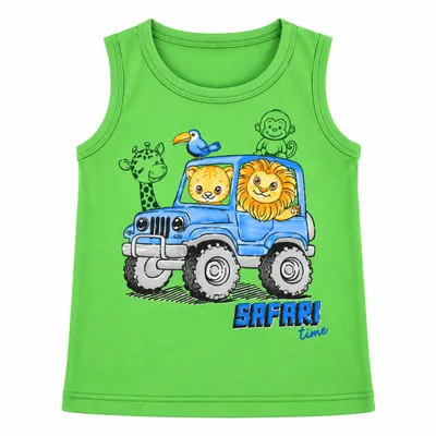 Camiseta Regata Infantil Rei Rex Estampa Carro e Animais