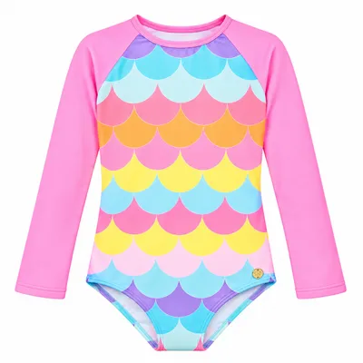 Maiô Infantil Everly Manga Longa Estampa Escamas