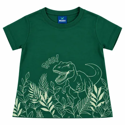 Camiseta Infantil Rei Rex Manga Curta Estampa Dinossauro