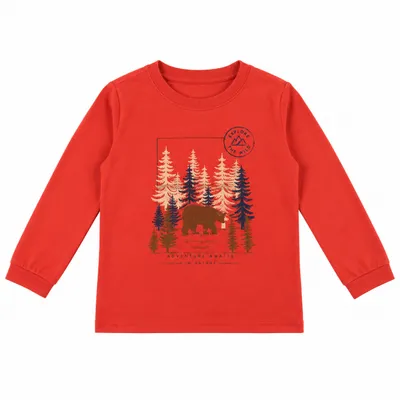 Camiseta Infantil Kamylus Manga Longa Estampa Urso Floresta