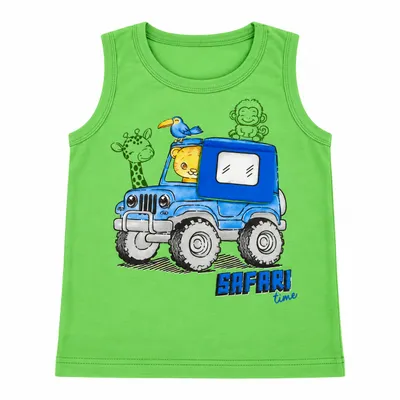 Camiseta Regata Infantil Rei Rex Estampa Carro e Animais