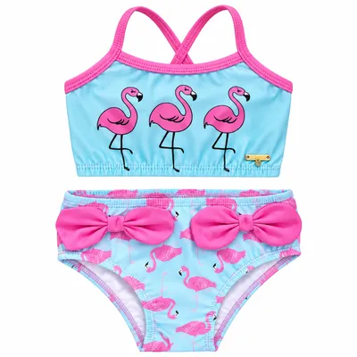 Biquíni Infantil Everly Cropped E Calcinha Flamingos Biquíni Infantil Everly Cropped E Calcinha Flamingos