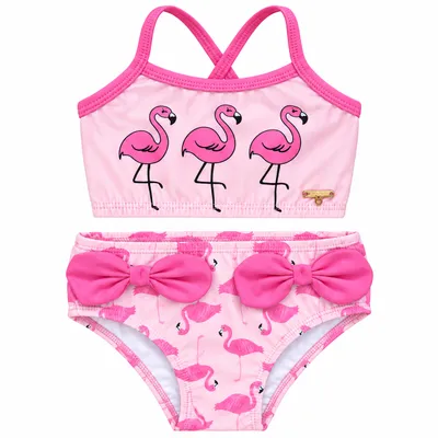 Biquíni Infantil Everly Cropped E Calcinha Flamingos