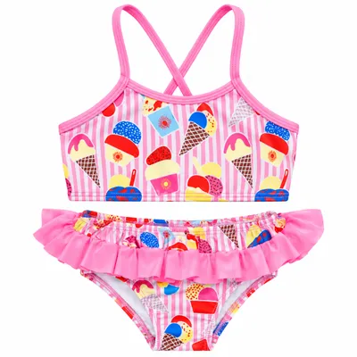 Biquíni Infantil Everly Cropped Sorvete E Calcinha De Babado
