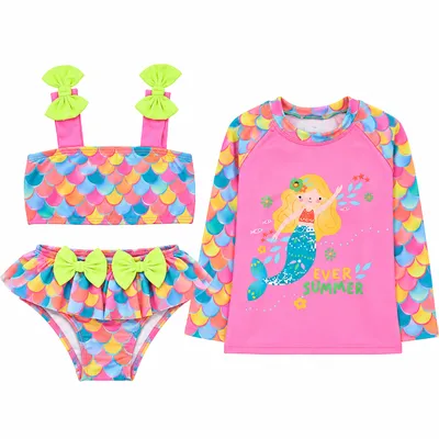 Conjunto Bebê Everly Blusa Longa E Biquini Escamas 3 Peças