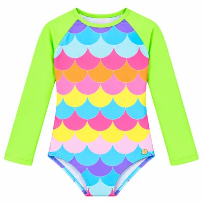 Maiô Infantil Everly Manga Longa Estampa Escamas Maiô Infantil Everly Manga Longa Estampa Escamas