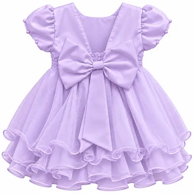 Vestido Bebê Nelu Pala Nervura Aplique Pérolas Saia Voil