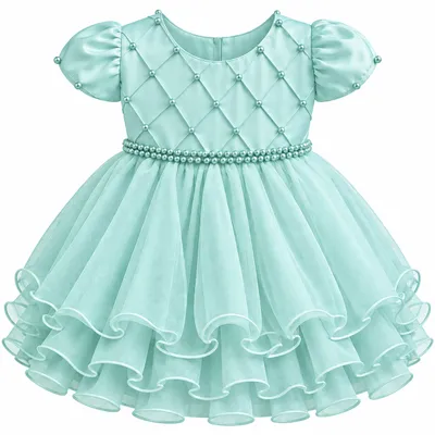 Vestido Bebê Nelu Pala Nervura Aplique Pérolas Saia Voil