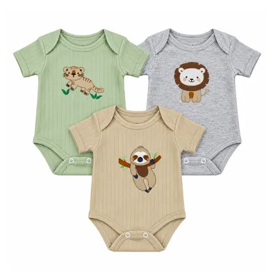 Kit Body Bebê Magibaby Menino Manga Curta Bordado 3 Peças