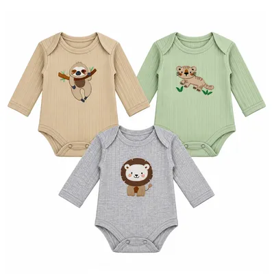 Kit Body Bebê Magibaby Menino Manga Longa Bordado 3 Peças