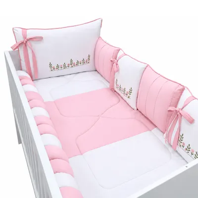Kit Berço Tiquinho Baby Luxo Bordado Flores Jardim 11 Peças