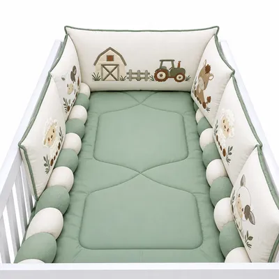Kit Berço Tiquinho Baby Retrô Bordado Fazendinha 11 Peças