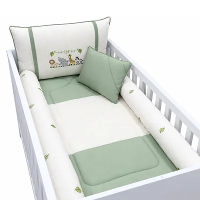 Kit Berço Tiquinho Baby Pérola Bordado Safari 9 Peças Kit Berço Tiquinho Baby Pérola Bordado Safari 9 Peças