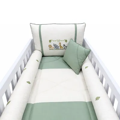 Kit Berço Tiquinho Baby Pérola Bordado Safari 9 Peças