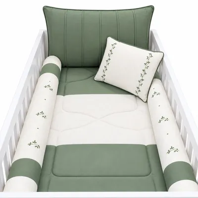 Kit Berço Tiquinho Baby Pérola Bordado Ramos 9 Peças