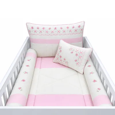 Kit Berço Tiquinho Baby Pérola Bordado Floral 9 Peças