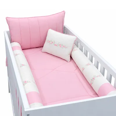 Kit Berço Tiquinho Baby Pérola Bordado Flor 9 Peças