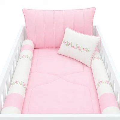 Kit Berço Tiquinho Baby Pérola Bordado Flor 9 Peças Kit Berço Tiquinho Baby Pérola Bordado Flor 9 Peças