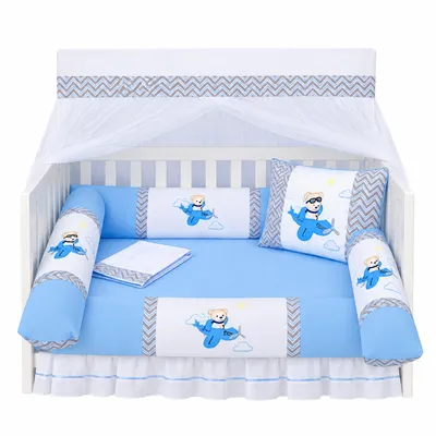 Kit Berço Tiquinho Baby Mimos Urso Aviador 9 Peças