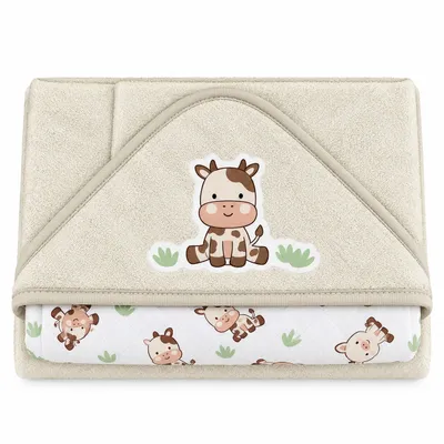 Toalha com Capuz de Canto Bebê Bublim Estampa Fazendinha
