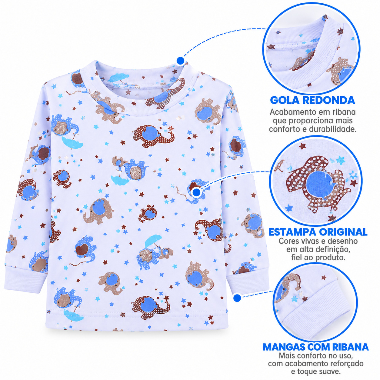 Kit Camiseta Top Chot Manga Longa Em Suedine Sortido
