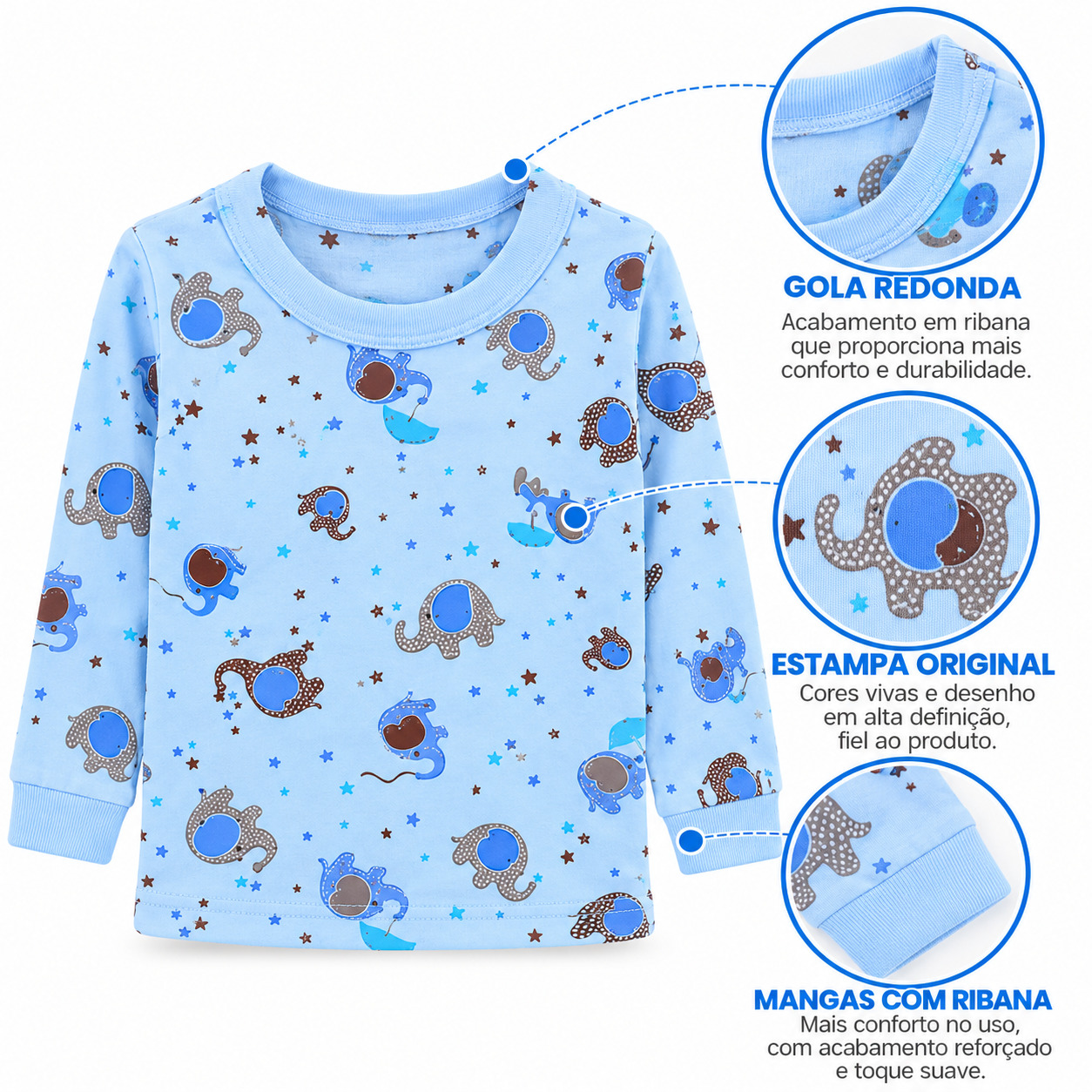 Kit Camiseta Top Chot Manga Longa Em Suedine Sortido