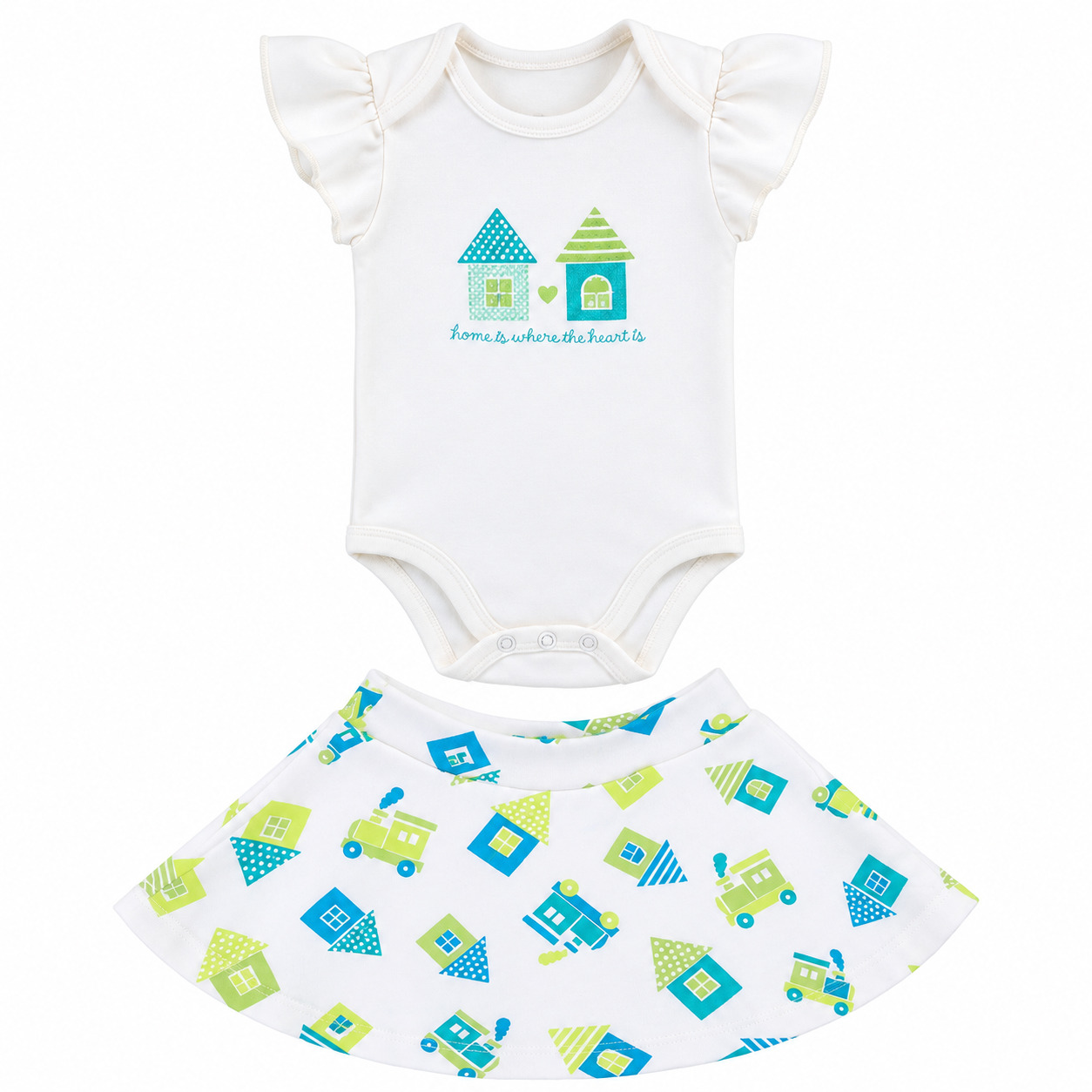 Conjunto Bebê Estilinho Body Estampa Casa E Saia