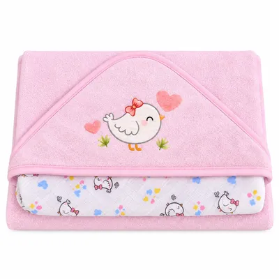 Toalha com Capuz de Canto Bebê Bublim Estampa Pássaro
