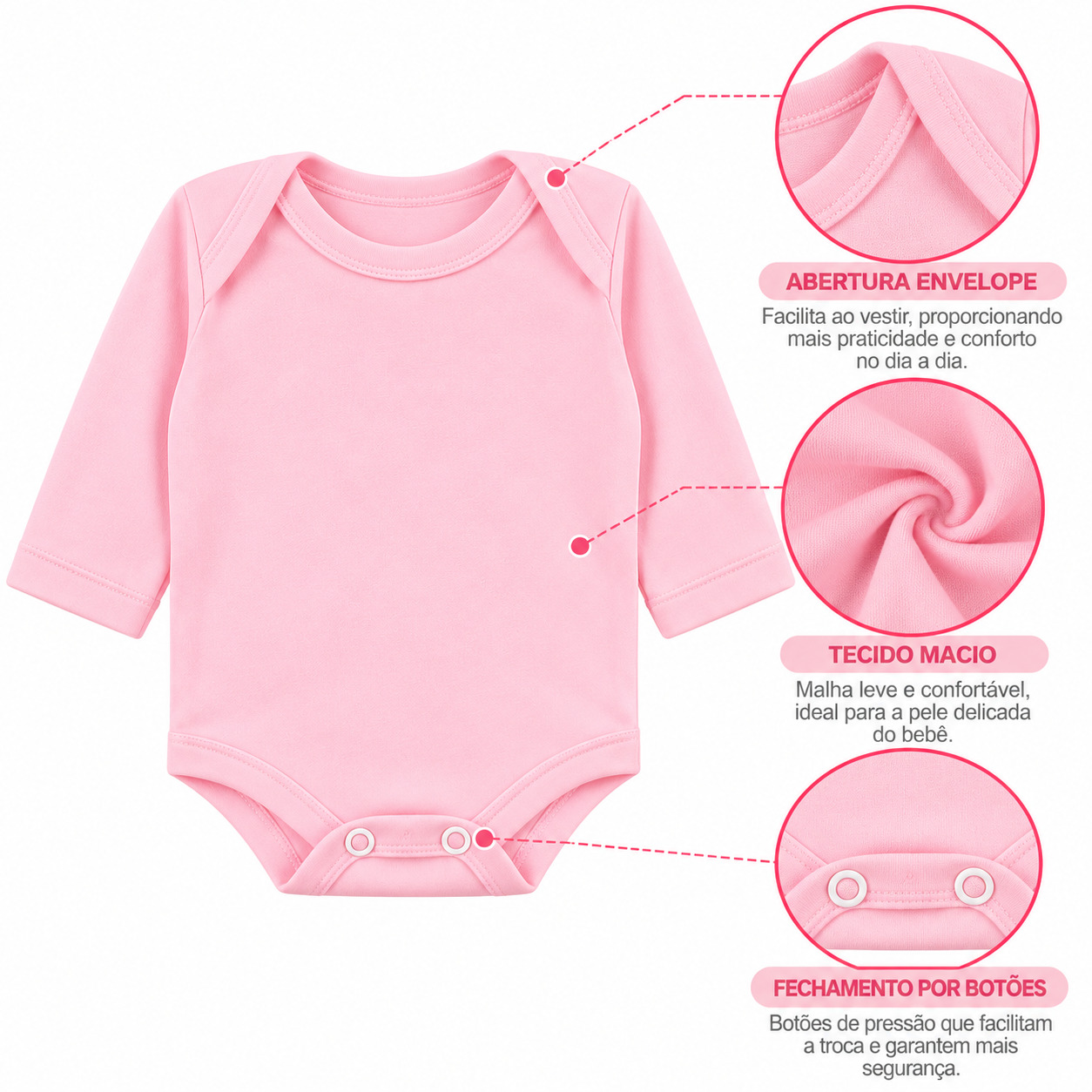Kit Body Bebê Top Chot Suedine Liso - 06 Peças