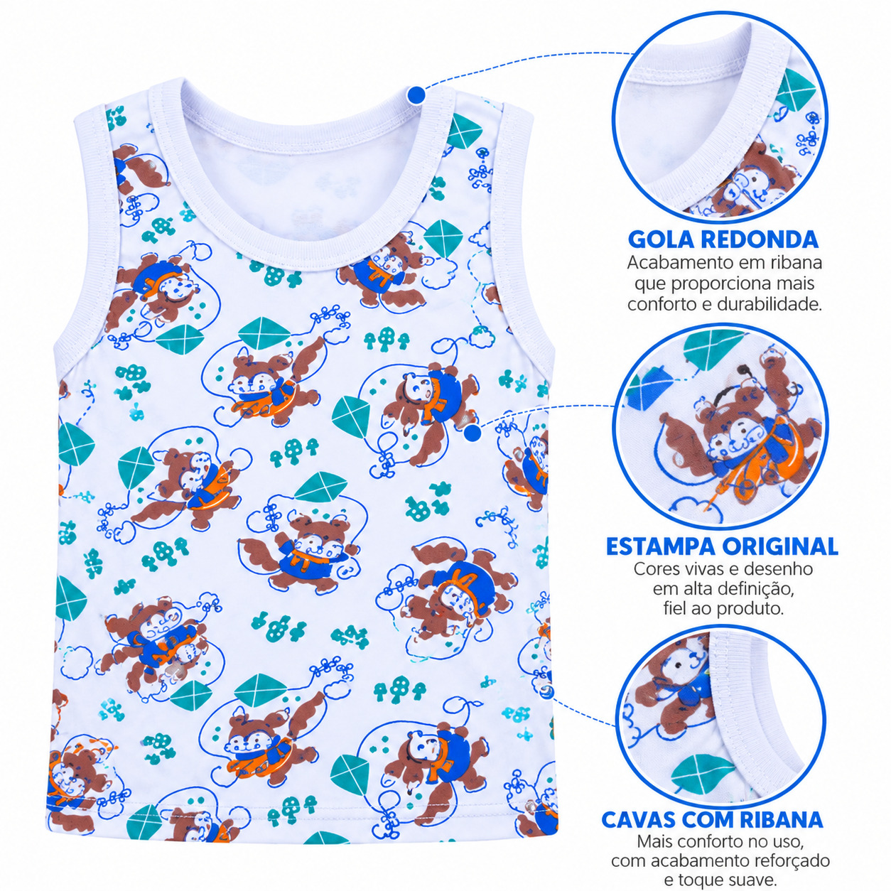 Kit Camiseta Regata Infantil Top Chot Sortido - 6 Peças