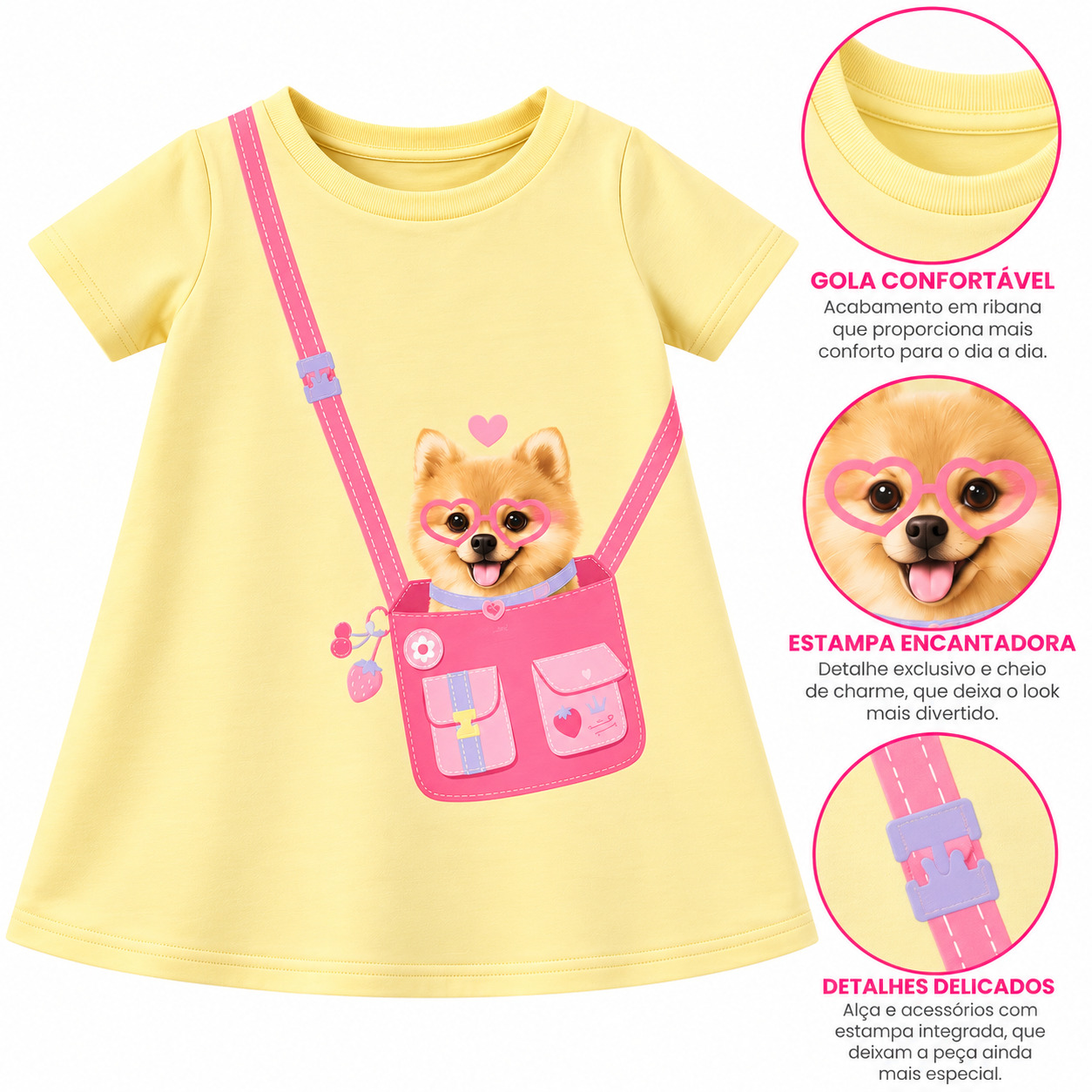 Vestido Infantil Malwee Estampa Bolsa Com Cachorrinho