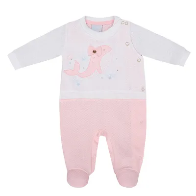 Macacão Longo Bebê Miniclô Bordado Baleia