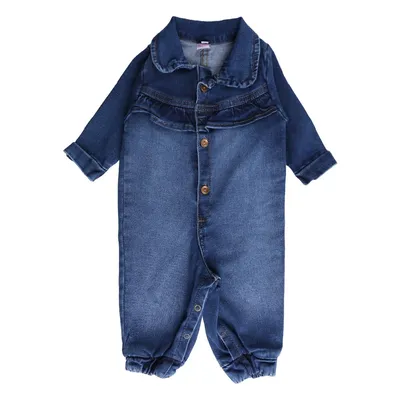 Macacão Longo Jeans Bebê Din Don Detalhe Babado