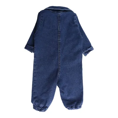 Macacão Longo Jeans Bebê Din Don Detalhe Babado