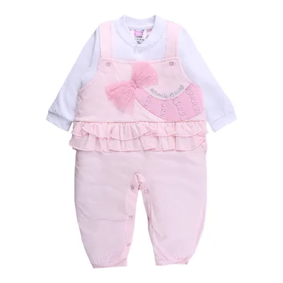 Macacão Longo Bebê Din Don Jardineira Com Babados E Laço