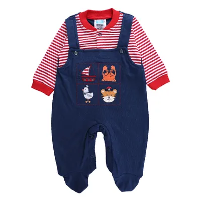 Macacão Longo Bebê Din Don Jardineira Bordado Barco