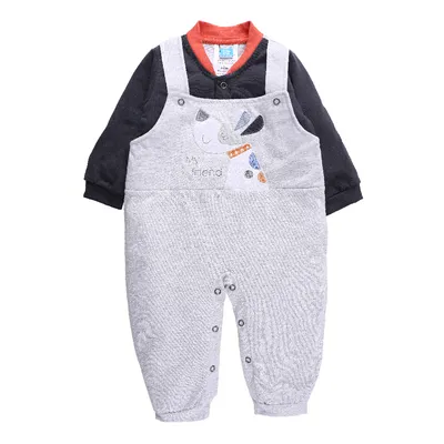 Macacão Longo Bebê Din Don Jardineira Com Bordado Dogs