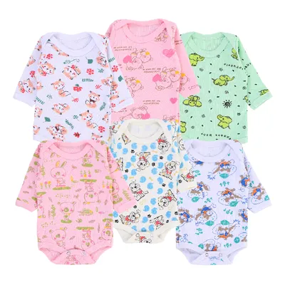 Kit Body Prematuro  Manga Longa  Canelado Com Estampa Sortida- 06 Peças
