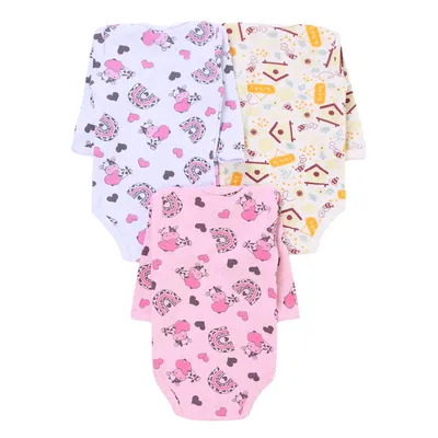 Kit Body Manga Longa Bebeninho Estampado - 03 Peças