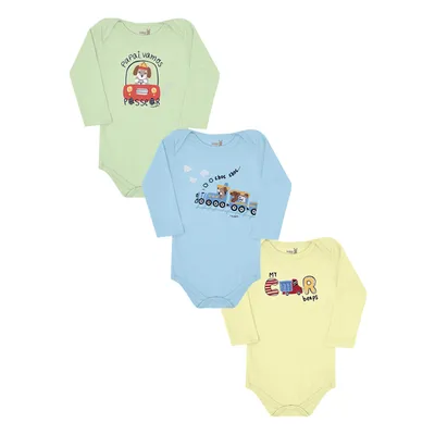 Kit Body Manga Longa Bebê Kiko Baby Papai Vamos - 03 Peças