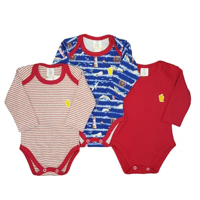 Kit Body Manga Longa Presente De Anjo Estampado - 03 Peças