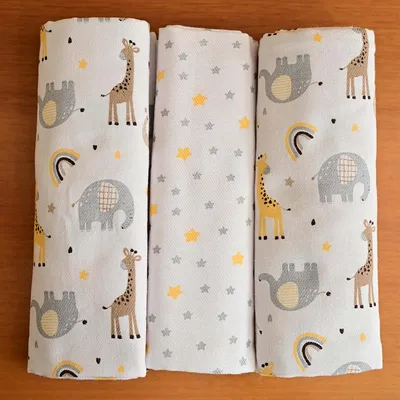 Kit Cueiro Bublim Rolinho Estampado Girafa - 3 Peças Kit Cueiro Bublim Rolinho Estampado Girafa - 3 Peças